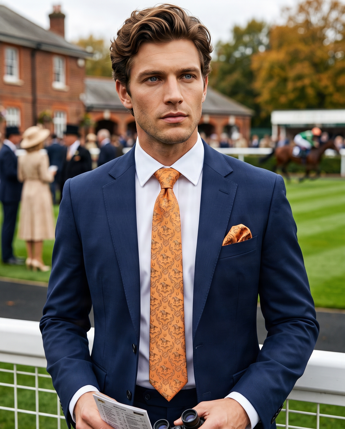'DERBY' Horse Racing Silk Tie (Light Orange) By Laura Jeanne.