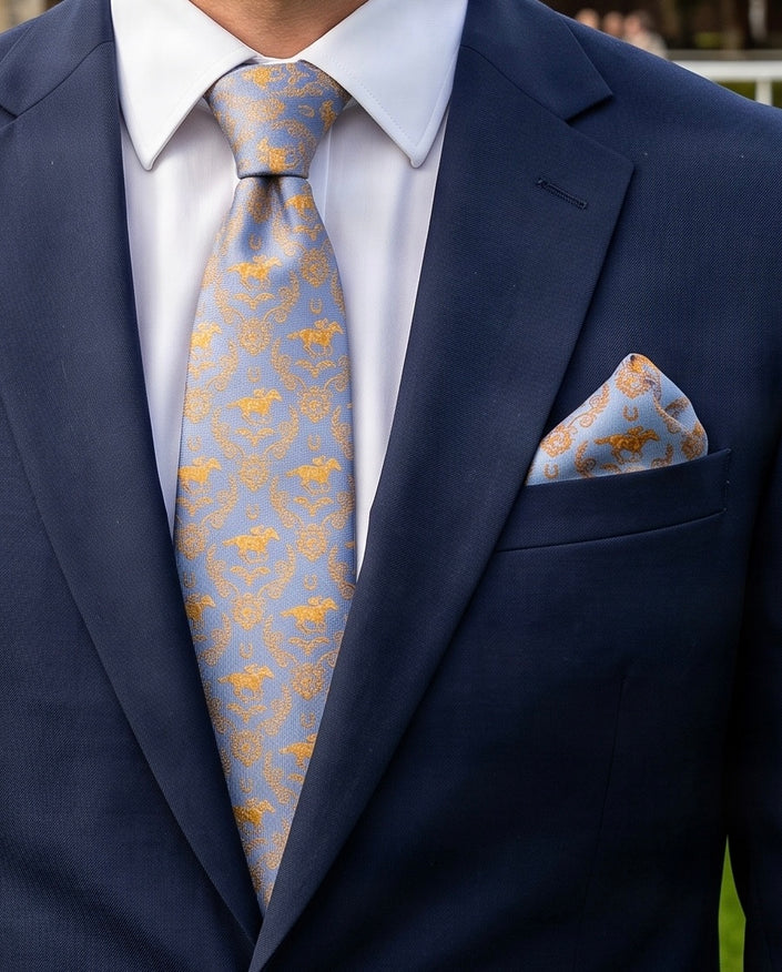BELMONT' Horse Racing Silk Pocket Square (Blue) By Laura Jeanne.