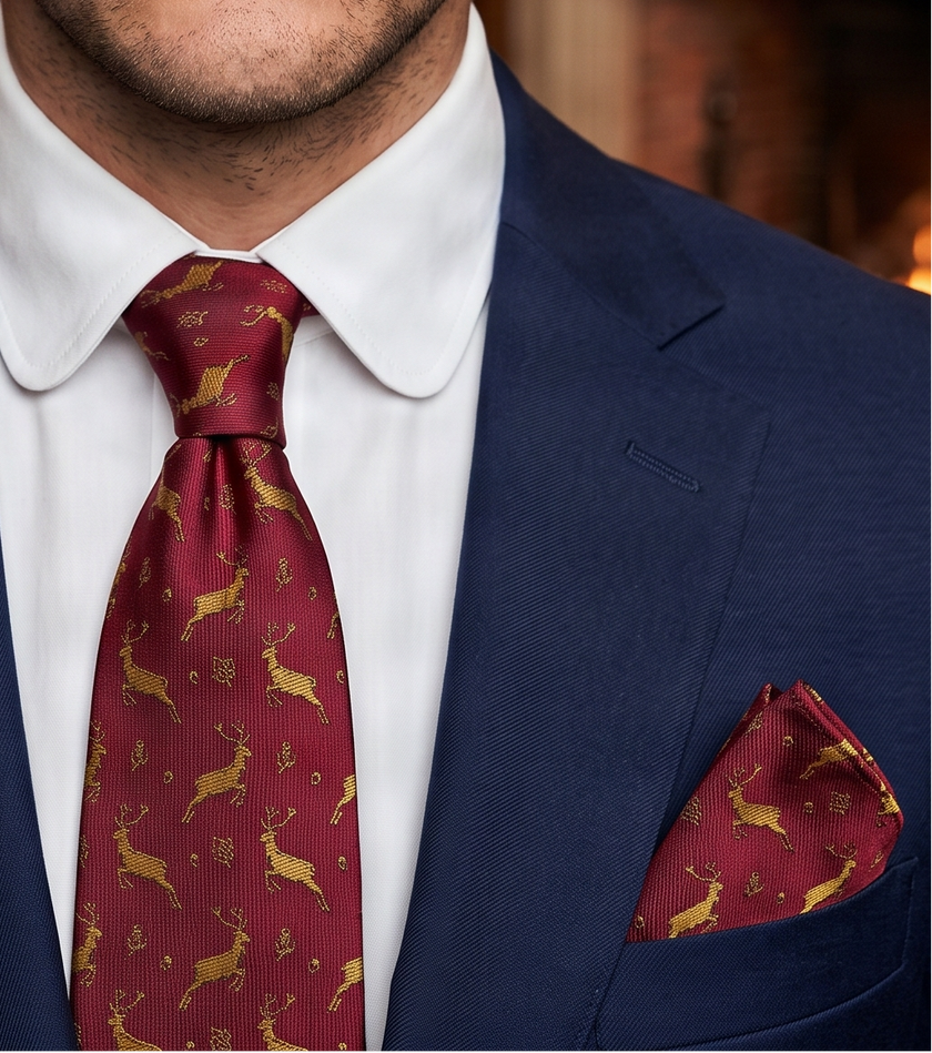 'STAG' Country Collection Silk Pocket Square (Red) By Laura Jeanne