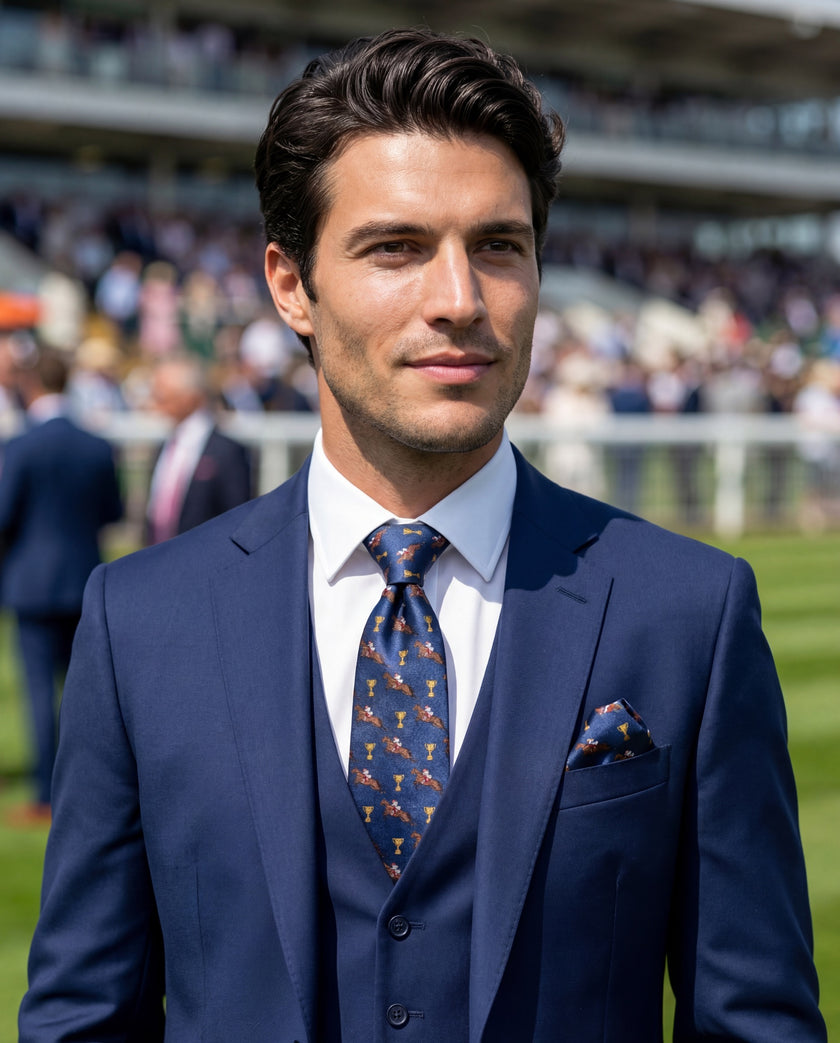 ‘THE JUKEBOX MAN’ Horse Racing Silk Tie (Navy) By Laura Jeanne