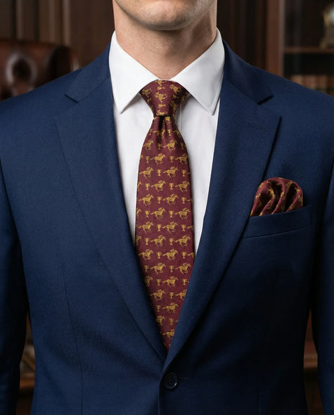 ‘GOLD CUP’ Horse Racing Silk Tie (Merlot) By Laura Jeanne - LAURA JEANNE