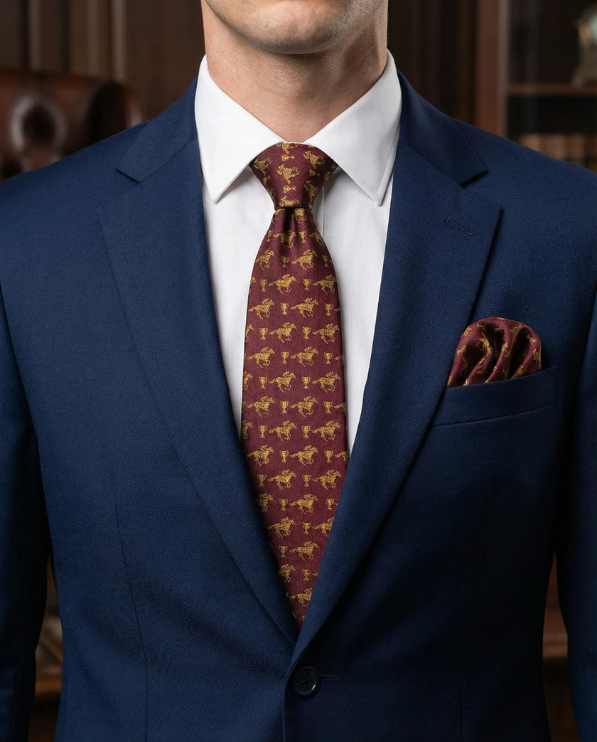 ‘GOLD CUP’ Horse Racing Silk Tie (Merlot) By Laura Jeanne - LAURA JEANNE