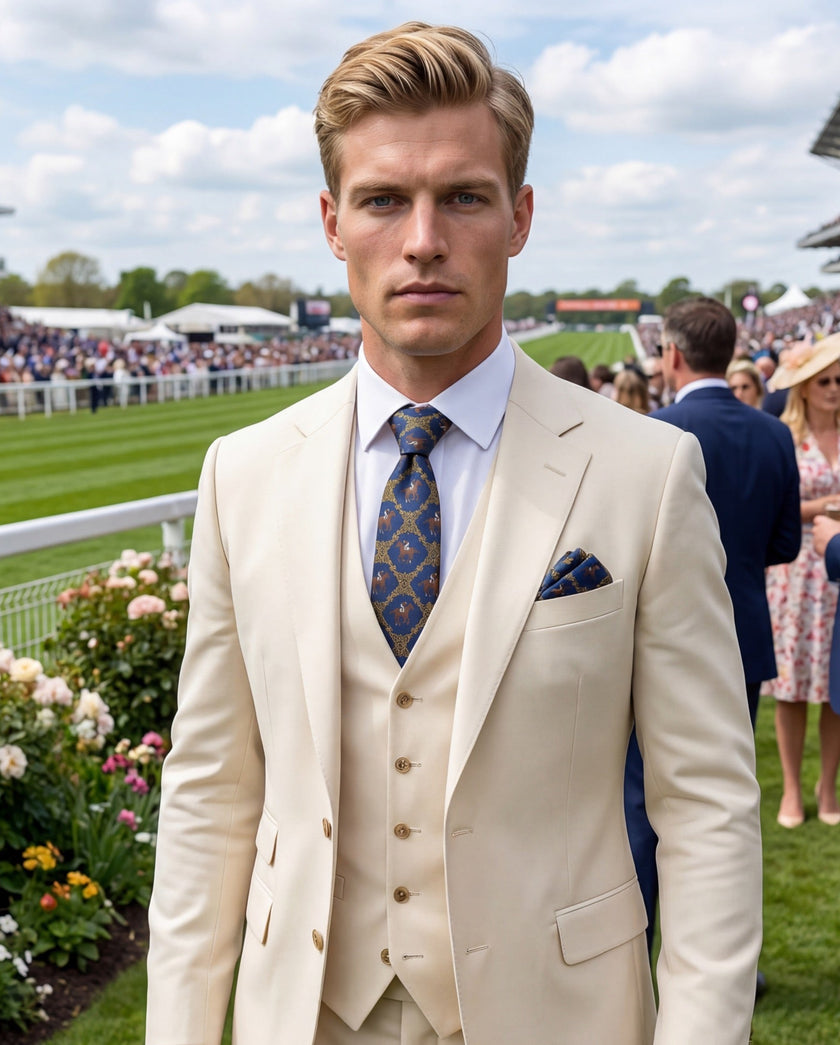 ‘ASCOT’ Horse Racing Silk Tie (Navy) By Laura Jeanne