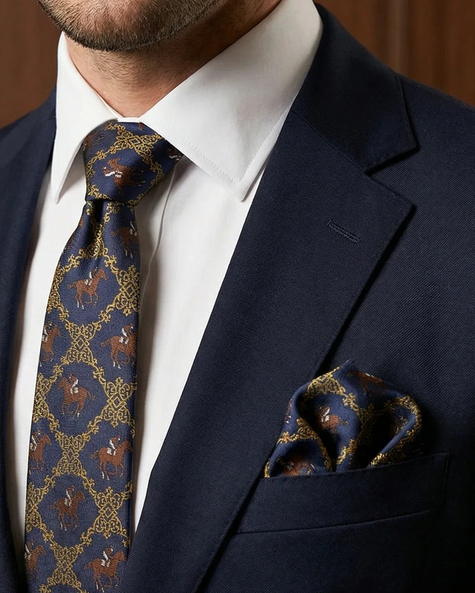 ‘ASCOT’ Horse Racing Silk Tie (Navy) By Laura Jeanne - LAURA JEANNE