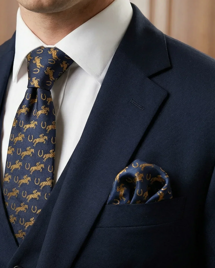 ‘GRAND NATIONAL’ Silk Pocket Square (Navy) By Laura Jeanne - LAURA JEANNE