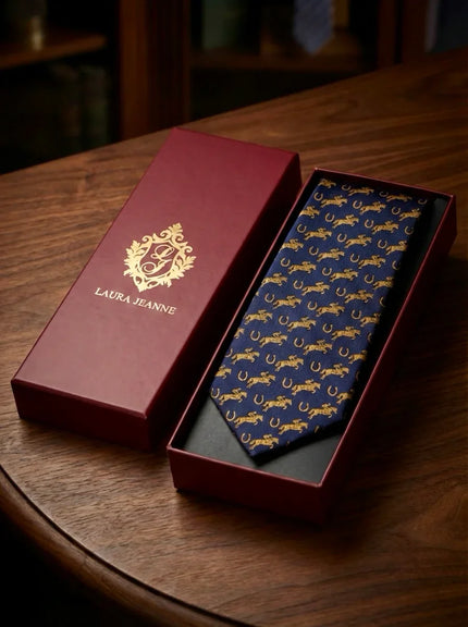 ‘GRAND NATIONAL’ Horse Racing Silk Tie (Navy) By Laura Jeanne - LAURA JEANNE
