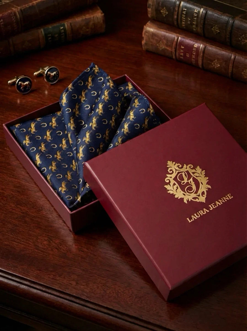‘GRAND NATIONAL’ Silk Pocket Square (Navy) By Laura Jeanne - LAURA JEANNE