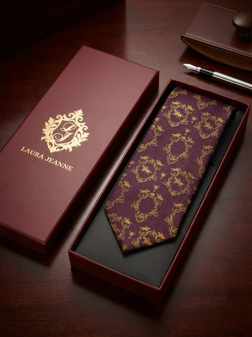 ‘CHELTENHAM’ Horse Racing Silk Tie (Aubergine) By Laura Jeanne - LAURA JEANNE