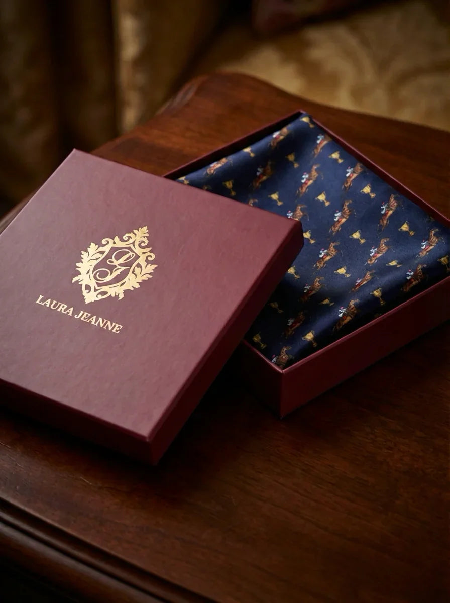 ‘THE JUKEBOX MAN’ Silk Pocket Square (Navy) By Laura Jeanne - LAURA JEANNE