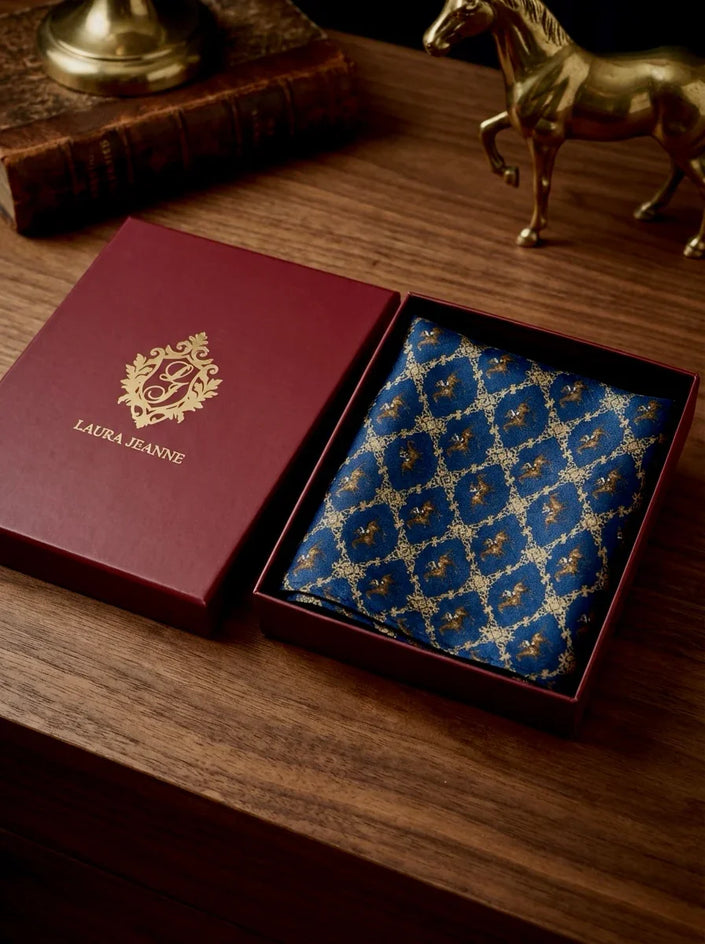‘ASCOT’ Silk Pocket Square (Navy) By Laura Jeanne - LAURA JEANNE