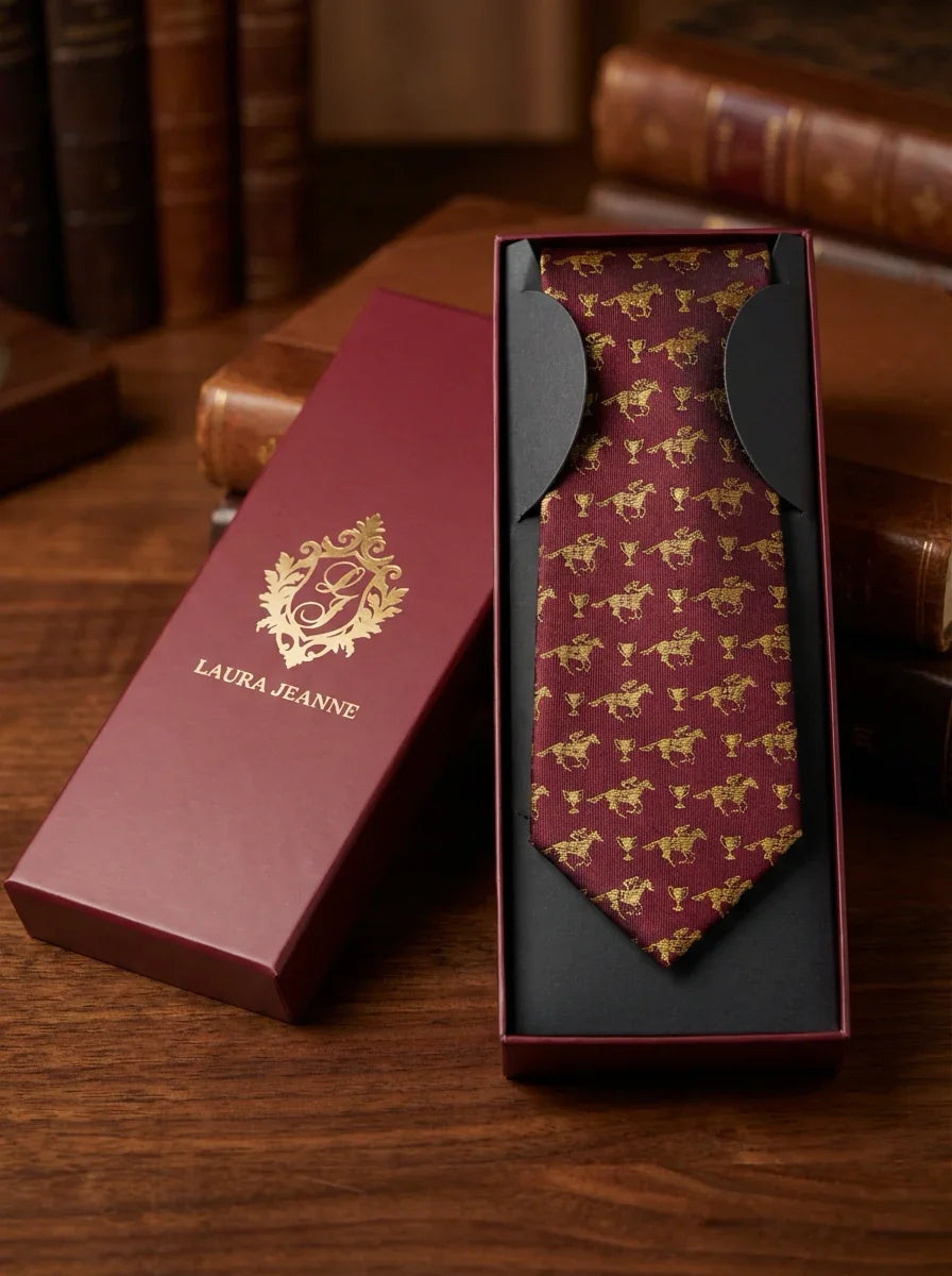 ‘GOLD CUP’ Horse Racing Silk Tie (Merlot) By Laura Jeanne - LAURA JEANNE