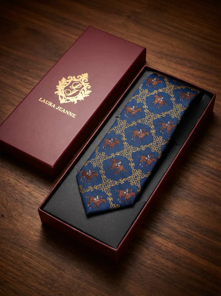 ‘ASCOT’ Horse Racing Silk Tie (Navy) By Laura Jeanne - LAURA JEANNE