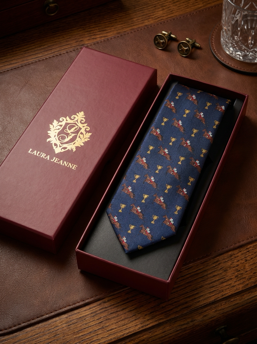 ‘THE JUKEBOX MAN’ Horse Racing Silk Tie (Navy) By Laura Jeanne