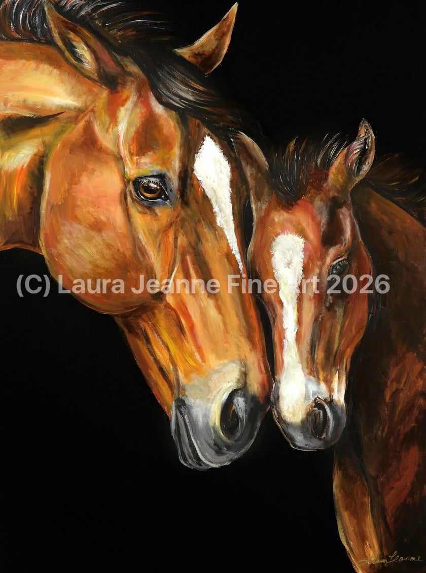 Limited Edition, ‘MARE & FOAL’ By Laura Jeanne A2 Size Giclée Prints (42.0 x 59.4cm). - LAURA JEANNE