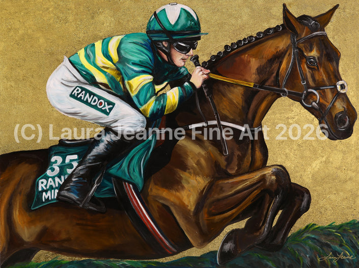 Limited Edition, ‘QUEEN OF THE NATIONAL’ Featuring Minella Times & Rachael Blackmore. By Laura Jeanne A2 Size Giclée Prints (42.0 x 59.4cm). - LAURA JEANNE