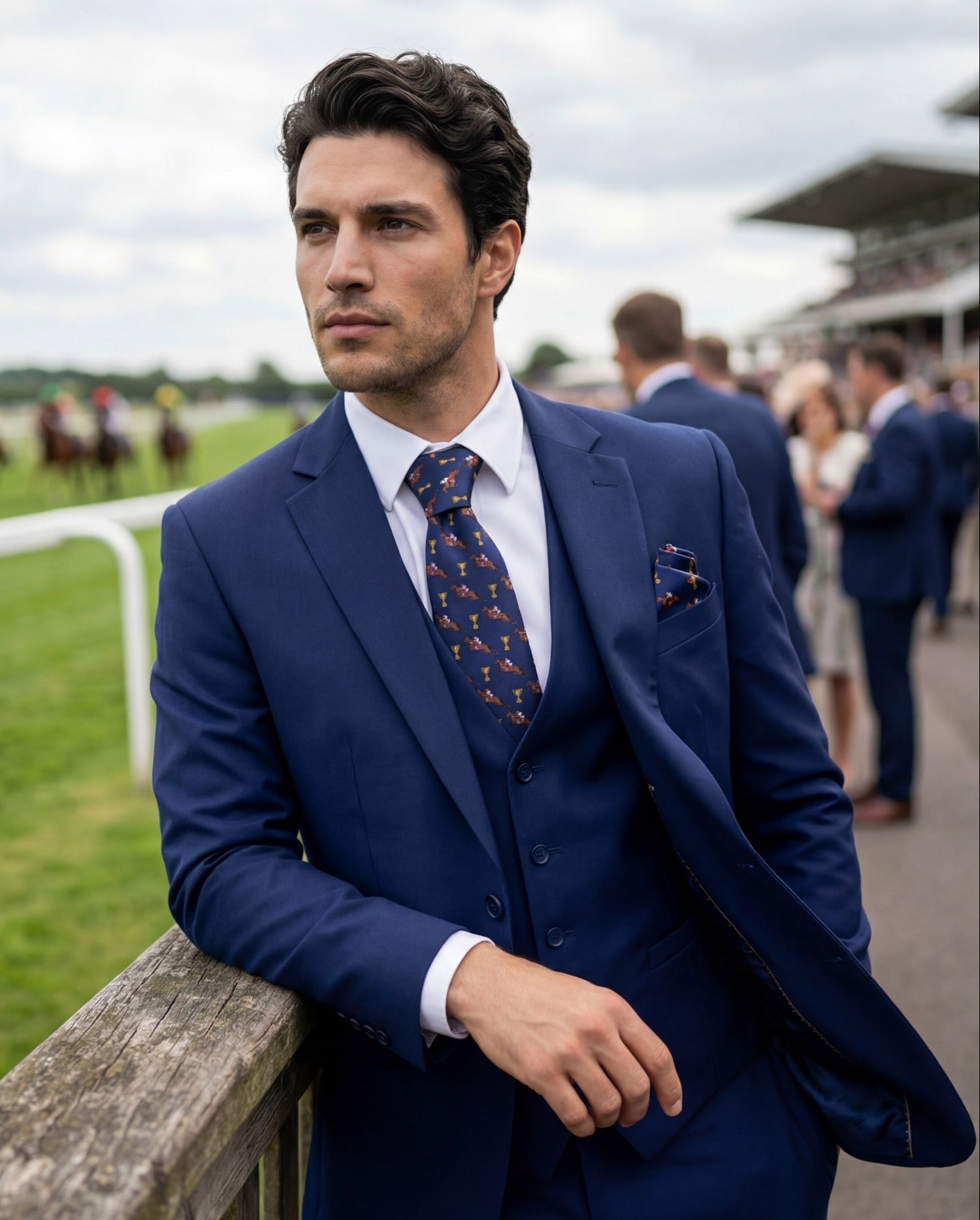 ‘THE JUKEBOX MAN’ Horse Racing Silk Tie (Navy) By Laura Jeanne