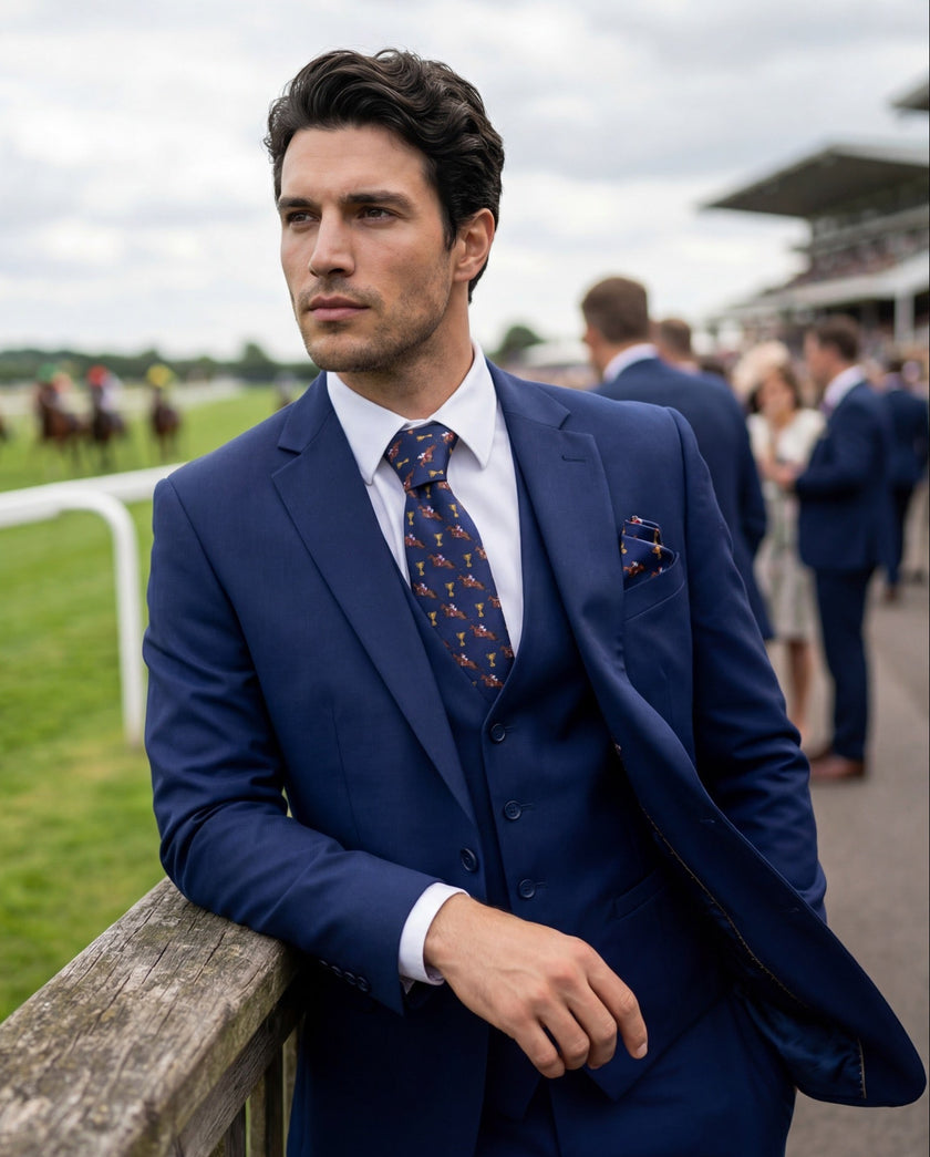 ‘THE JUKEBOX MAN’ Horse Racing Silk Tie (Navy) By Laura Jeanne