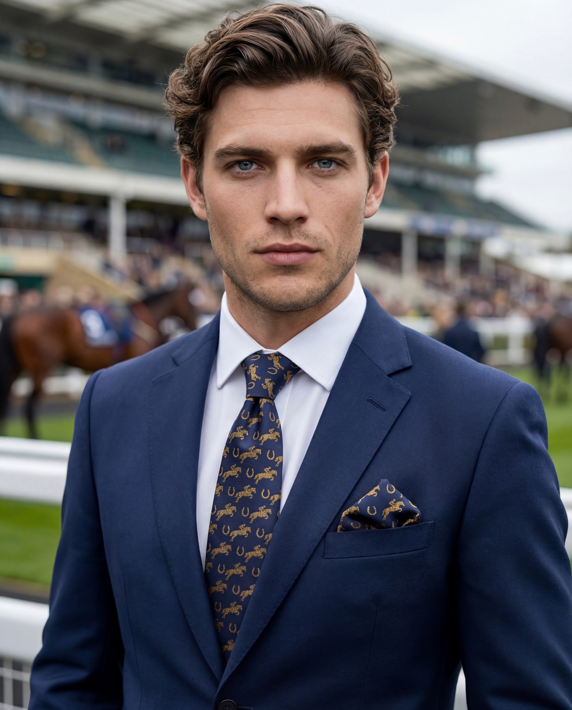 ‘GRAND NATIONAL’ Horse Racing Silk Tie (Navy) By Laura Jeanne