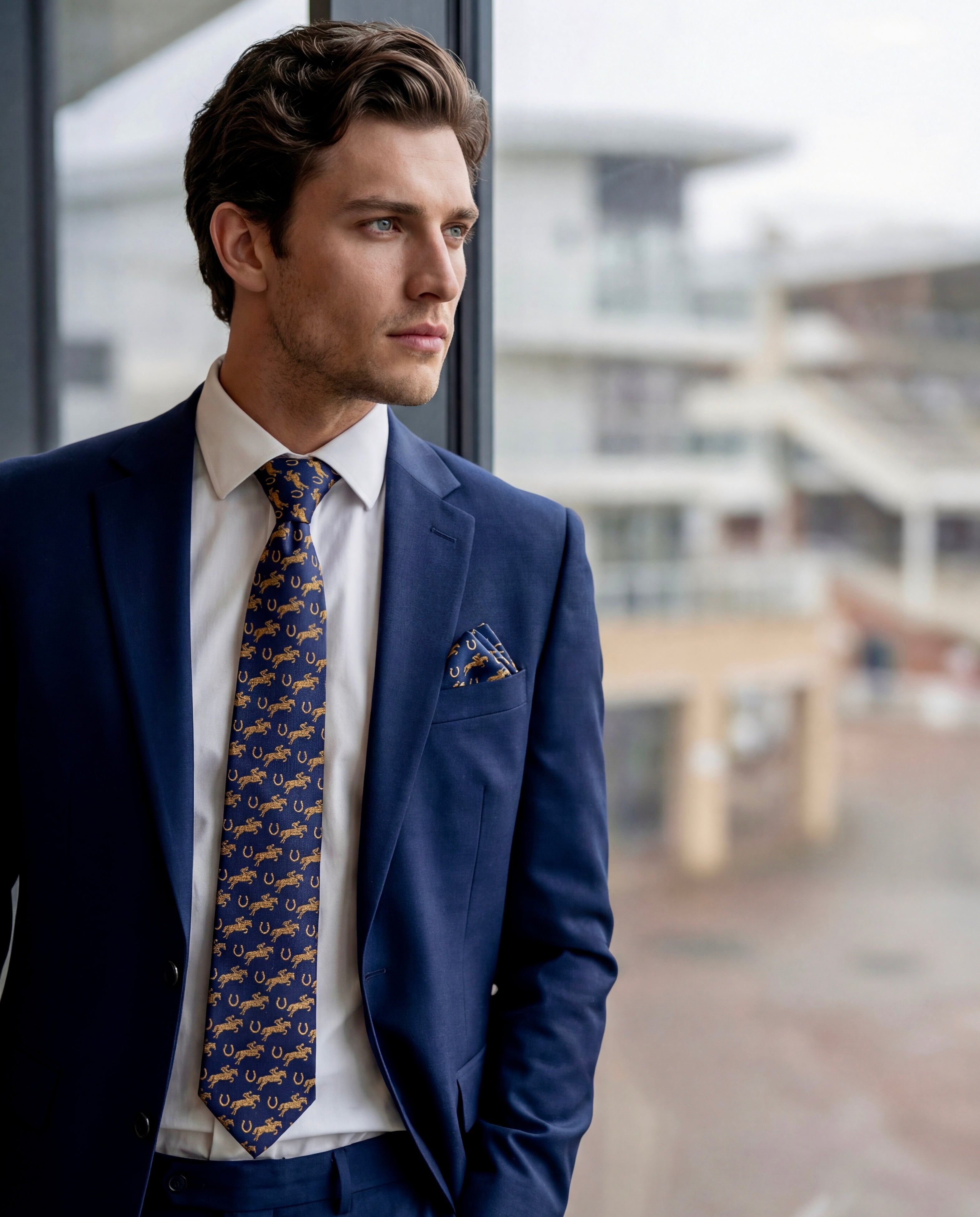 ‘GRAND NATIONAL’ Horse Racing Silk Tie (Navy) By Laura Jeanne