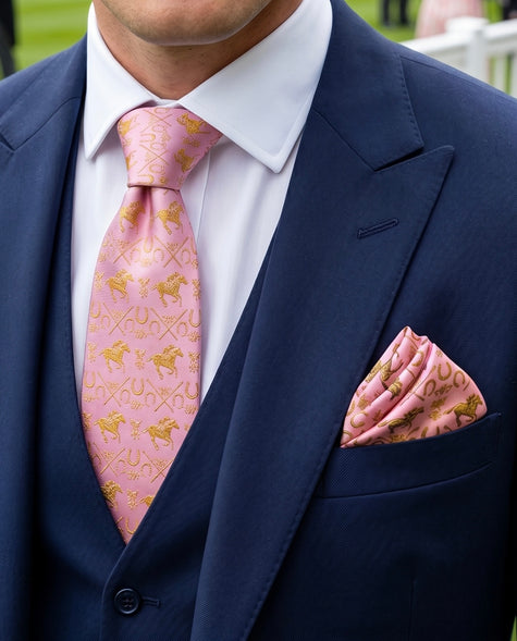 ‘SANDOWN’ Silk Pocket Square (Light Pink) By Laura Jeanne.