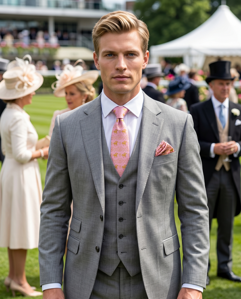 *** ‘SOLD OUT - PRE-ORDER NOW! *** 'SANDOWN’ Horse Racing Silk Tie (Light Pink) By Laura Jeanne. (ETA: Week of 22nd June)