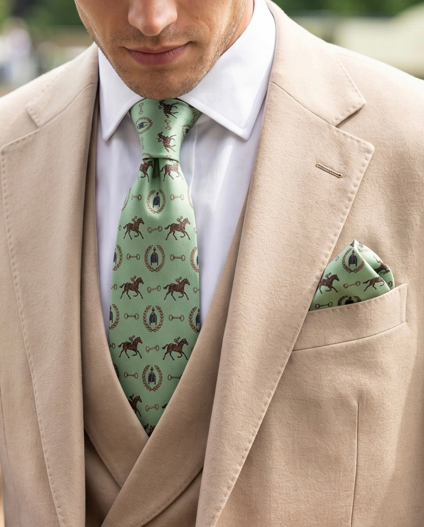 ‘NEWBURY’ Horse Racing Silk Tie (Light Green) By Laura Jeanne.