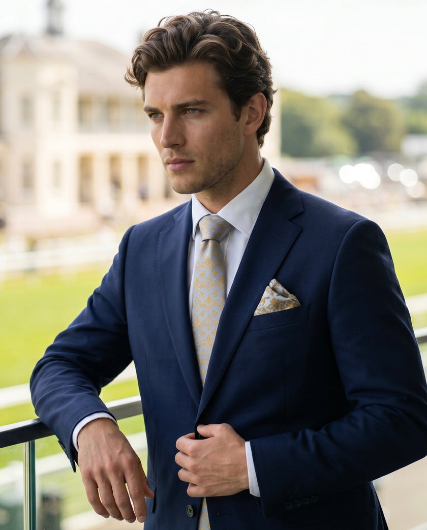 ‘NEWMARKET’ Horse Racing Silk Tie (Light Silver Blue) By Laura Jeanne.