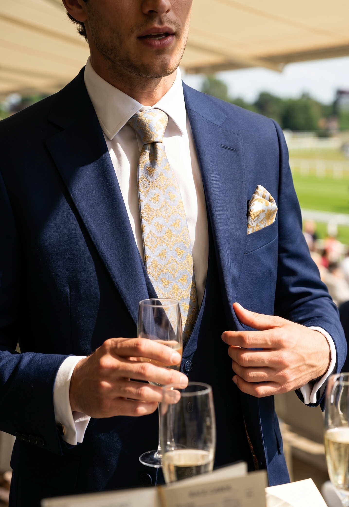 ‘NEWMARKET’ Horse Racing Silk Tie (Light Silver Blue) By Laura Jeanne.