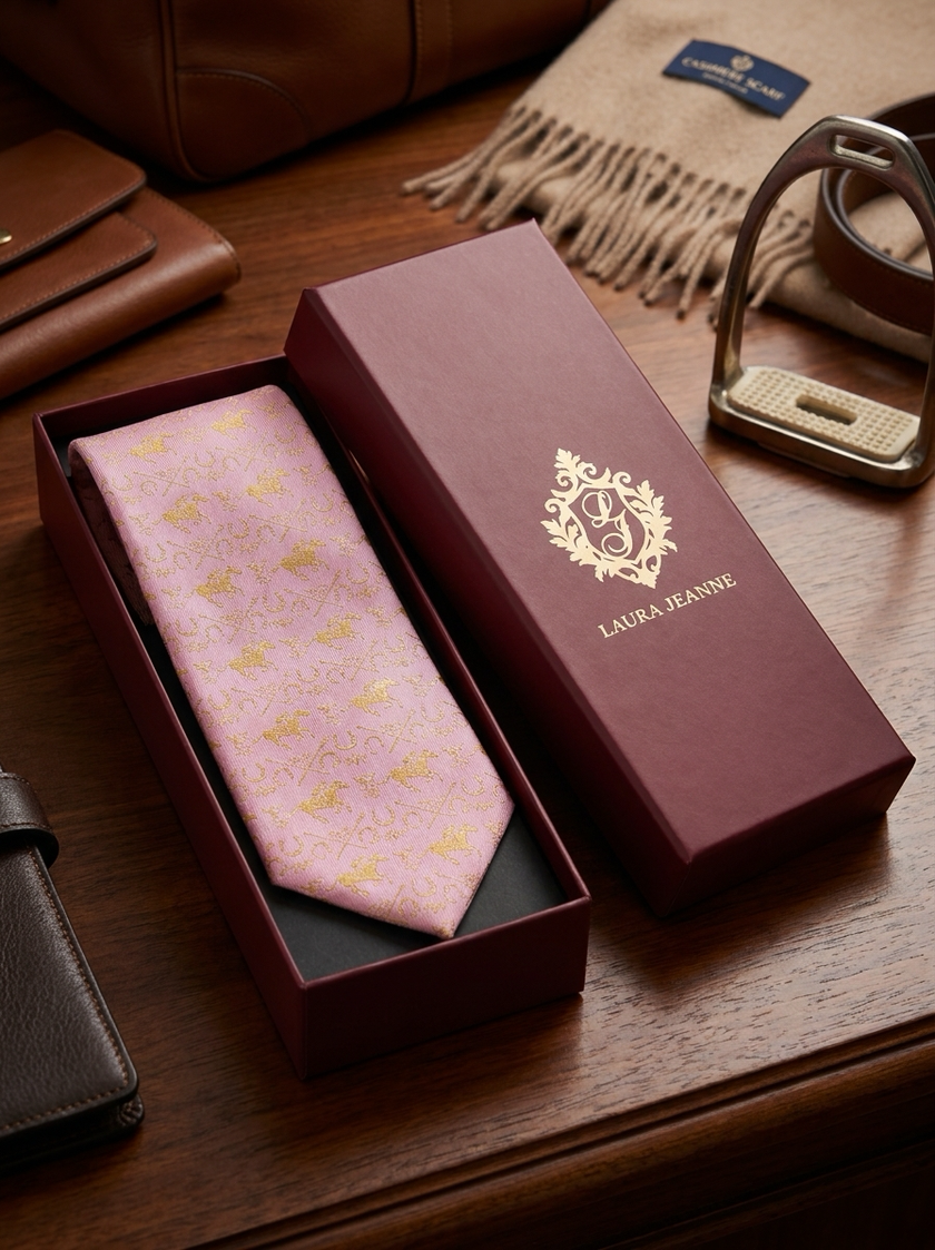 *** ‘SOLD OUT - PRE-ORDER NOW! *** 'SANDOWN’ Horse Racing Silk Tie (Light Pink) By Laura Jeanne. (ETA: Week of 22nd June)