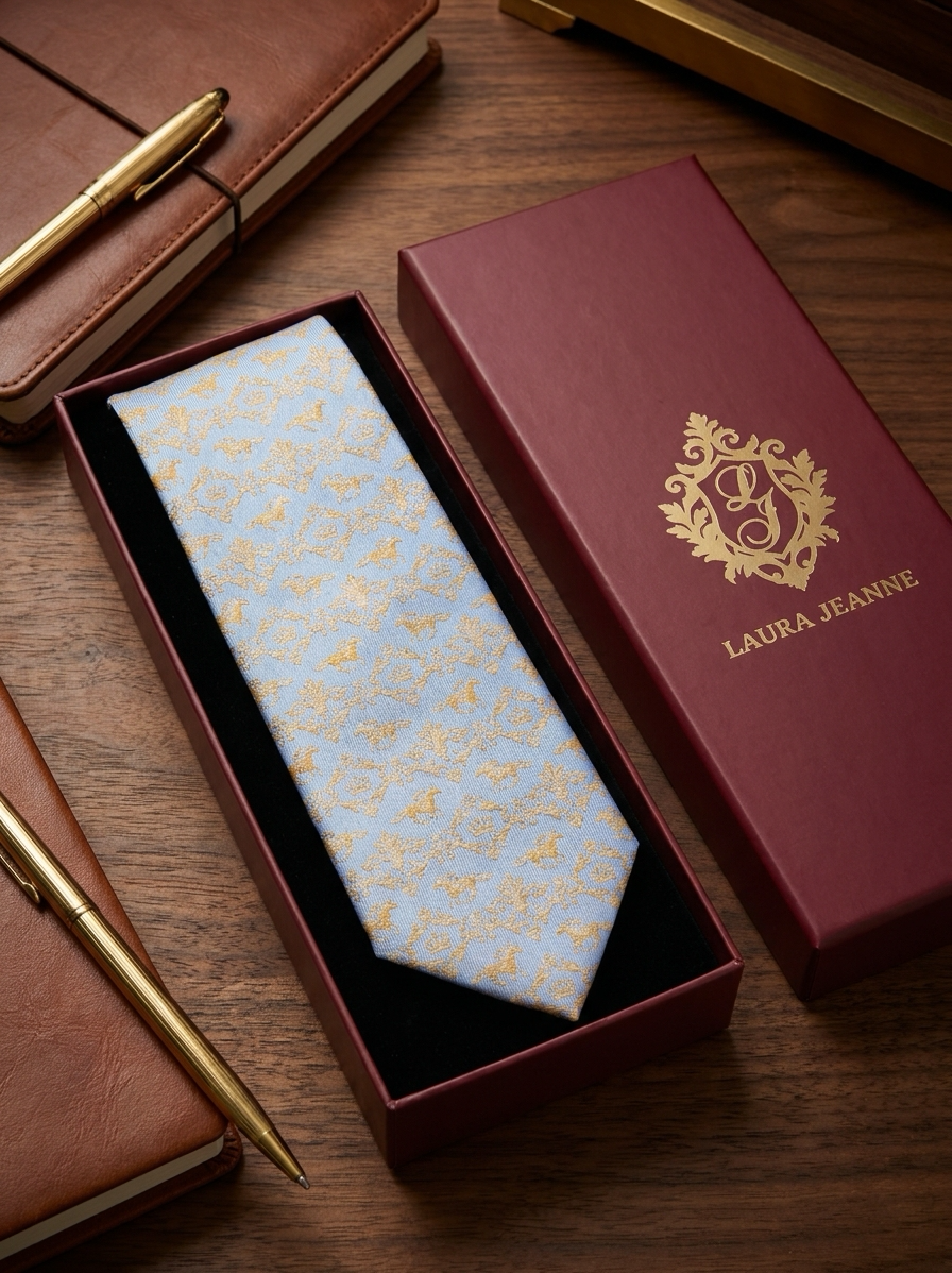 ‘NEWMARKET’ Horse Racing Silk Tie (Light Silver Blue) By Laura Jeanne.