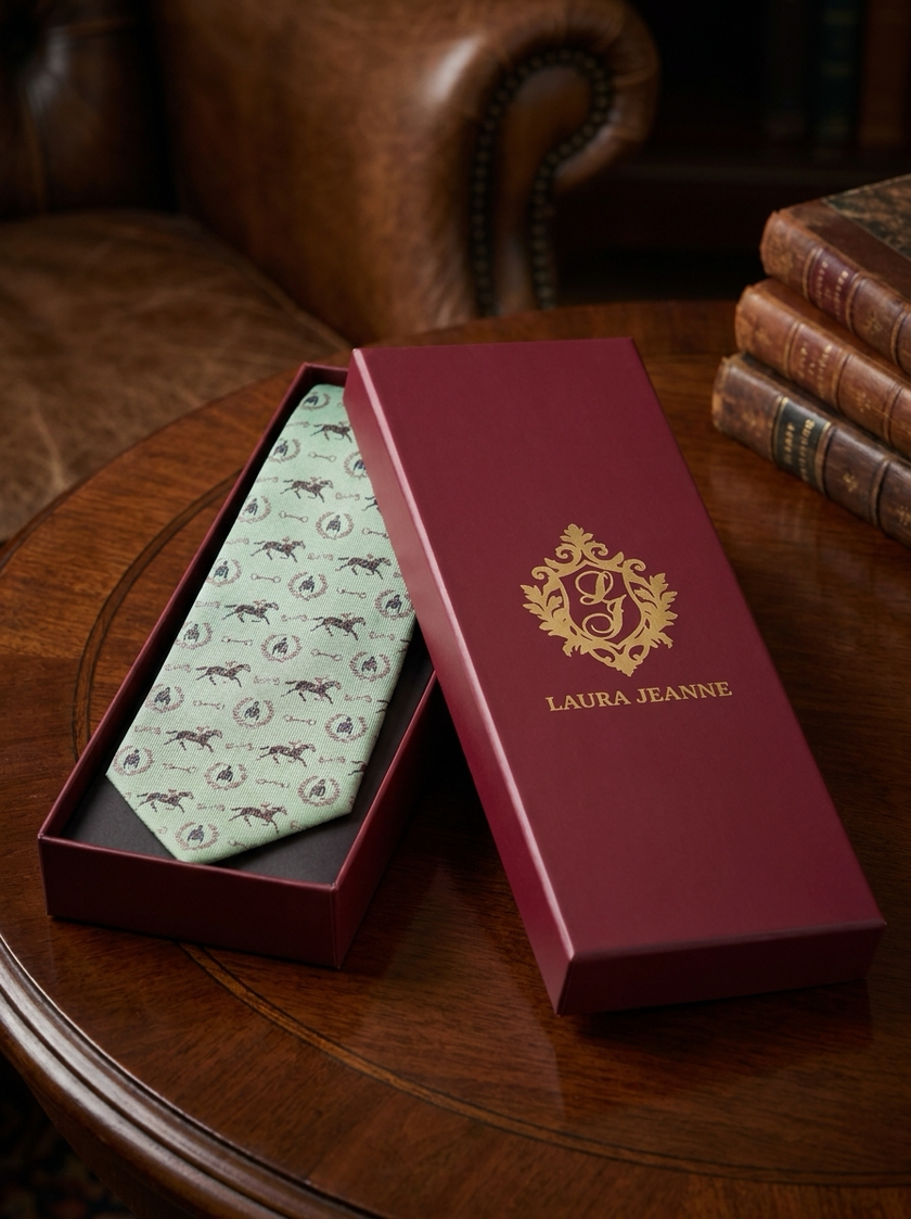 ‘NEWBURY’ Horse Racing Silk Tie (Light Green) By Laura Jeanne.