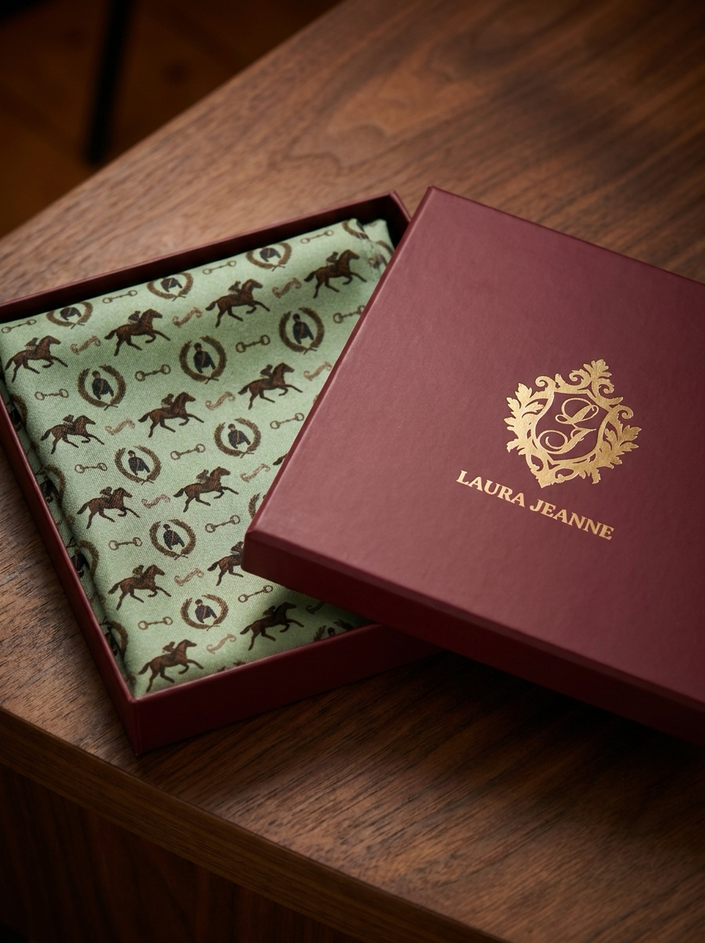 ‘NEWBURY’ Silk Pocket Square (Light Green) By Laura Jeanne.