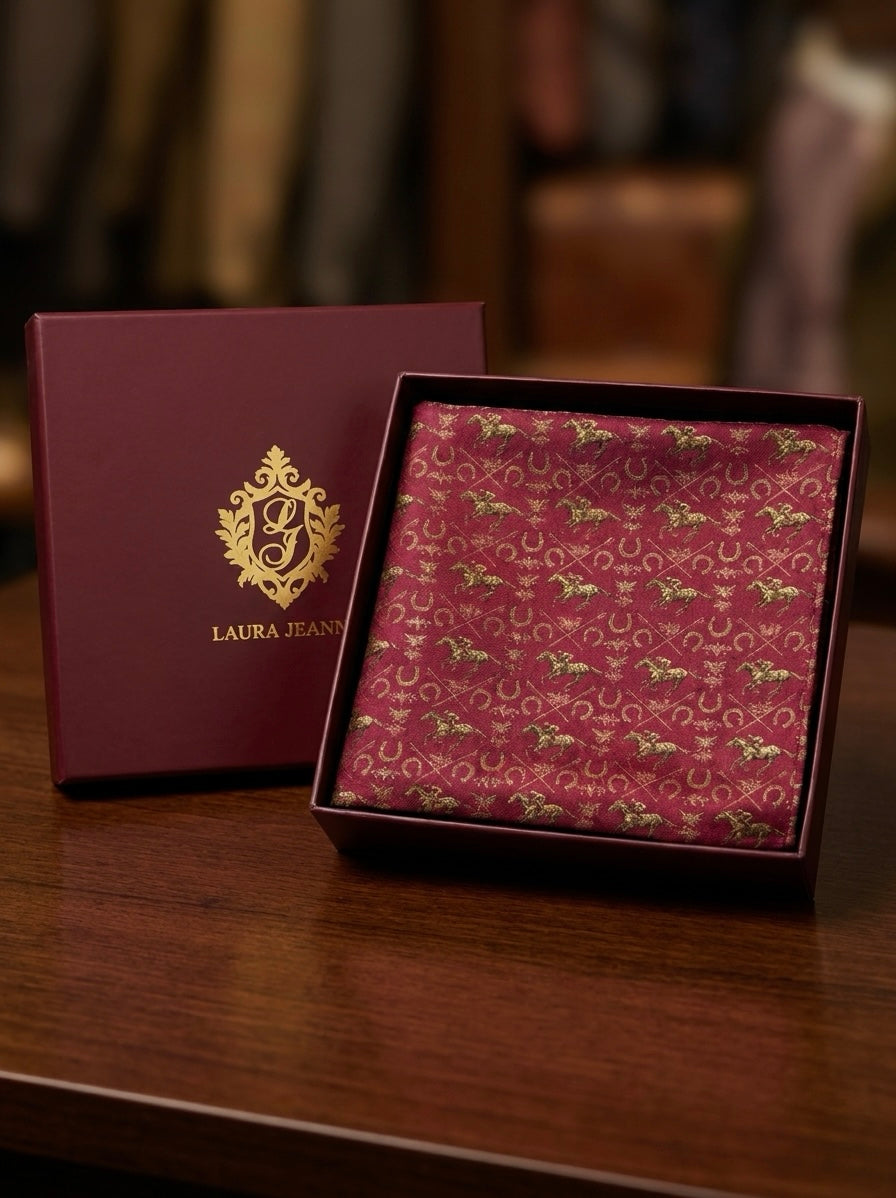 ‘AINTREE’ Silk Pocket Square (Red) By Laura Jeanne.