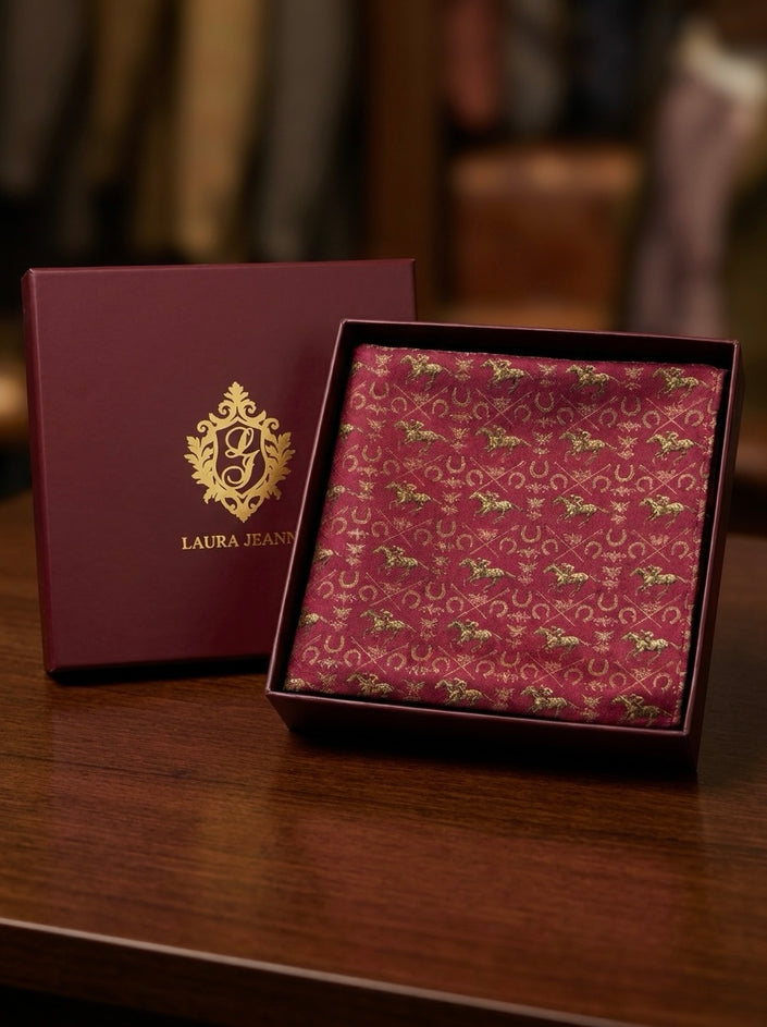 ‘AINTREE’ Silk Pocket Square (Red) By Laura Jeanne.