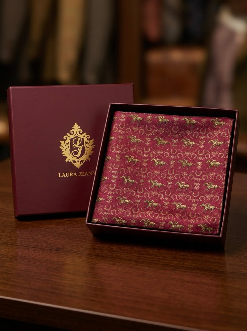 ‘AINTREE’ Silk Pocket Square (Red) By Laura Jeanne.