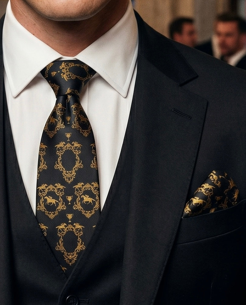 ‘KEMPTON’ Horse Racing Silk Tie (Black) By Laura Jeanne.
