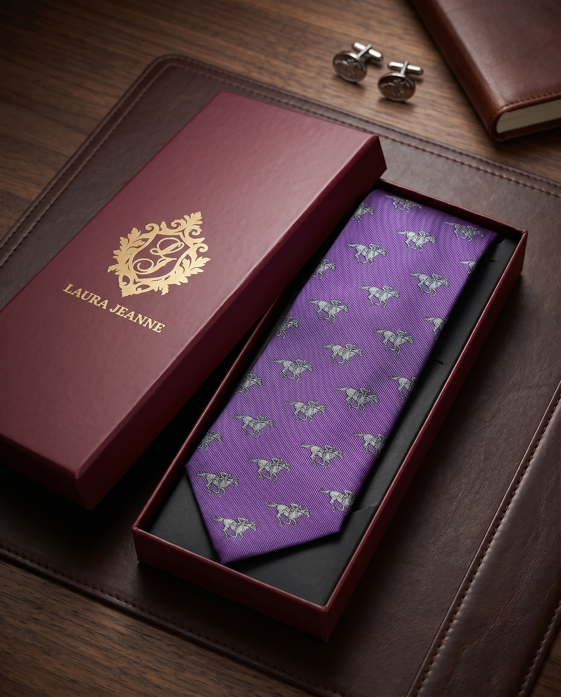 ‘WINDSOR’ Horse Racing Silk Tie (Purple) By Laura Jeanne.