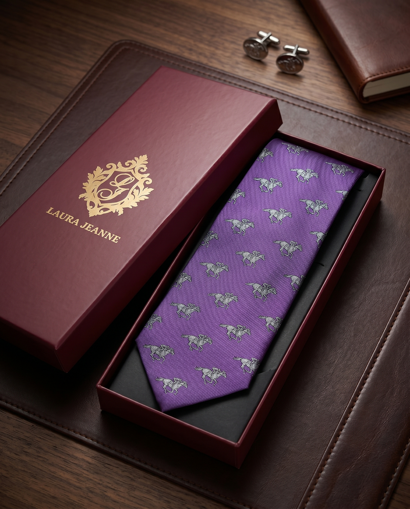 ‘WINDSOR’ Horse Racing Silk Tie (Purple) By Laura Jeanne.
