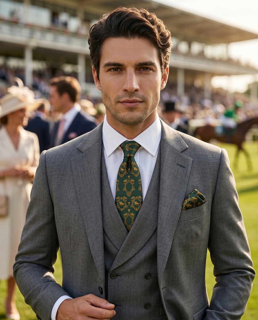 ‘GOODWOOD’ Horse Racing Silk Tie (Green) By Laura Jeanne.