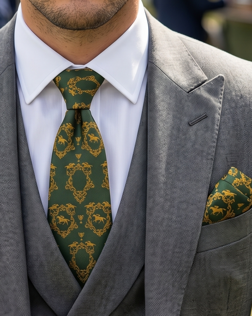 ‘GOODWOOD’ Horse Racing Silk Tie (Green) By Laura Jeanne.