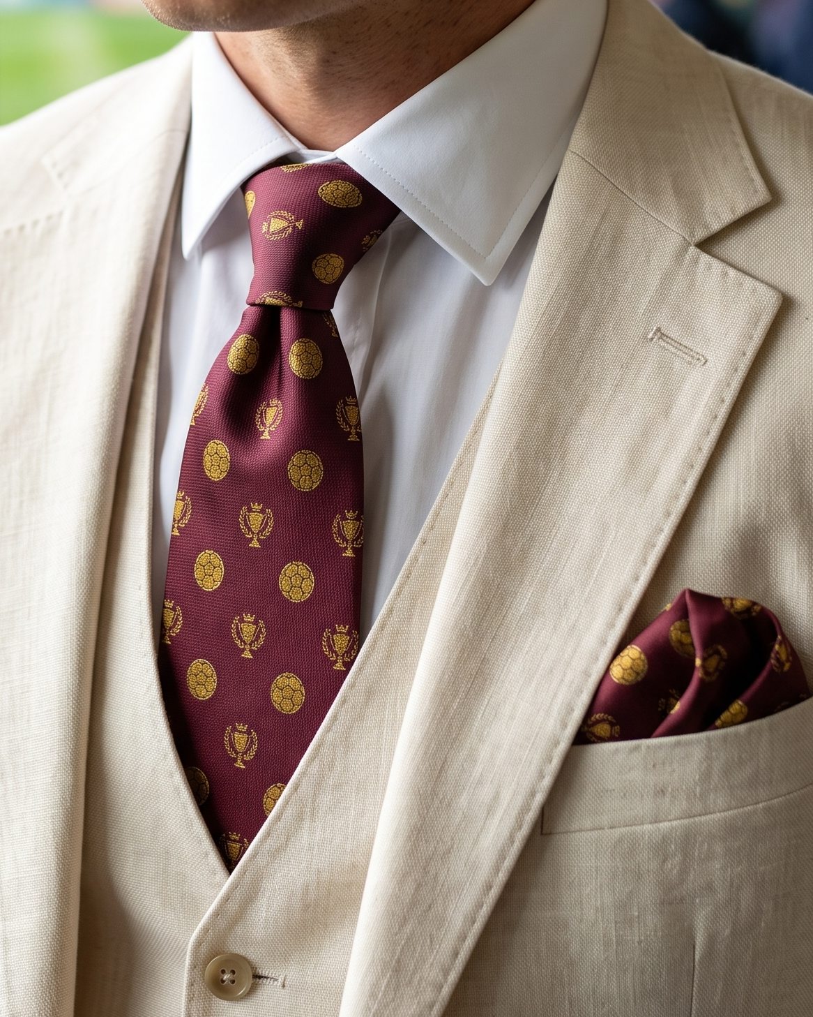 ‘CHAMPION’ Football Silk Pocket Square (Merlot) By Laura Jeanne.