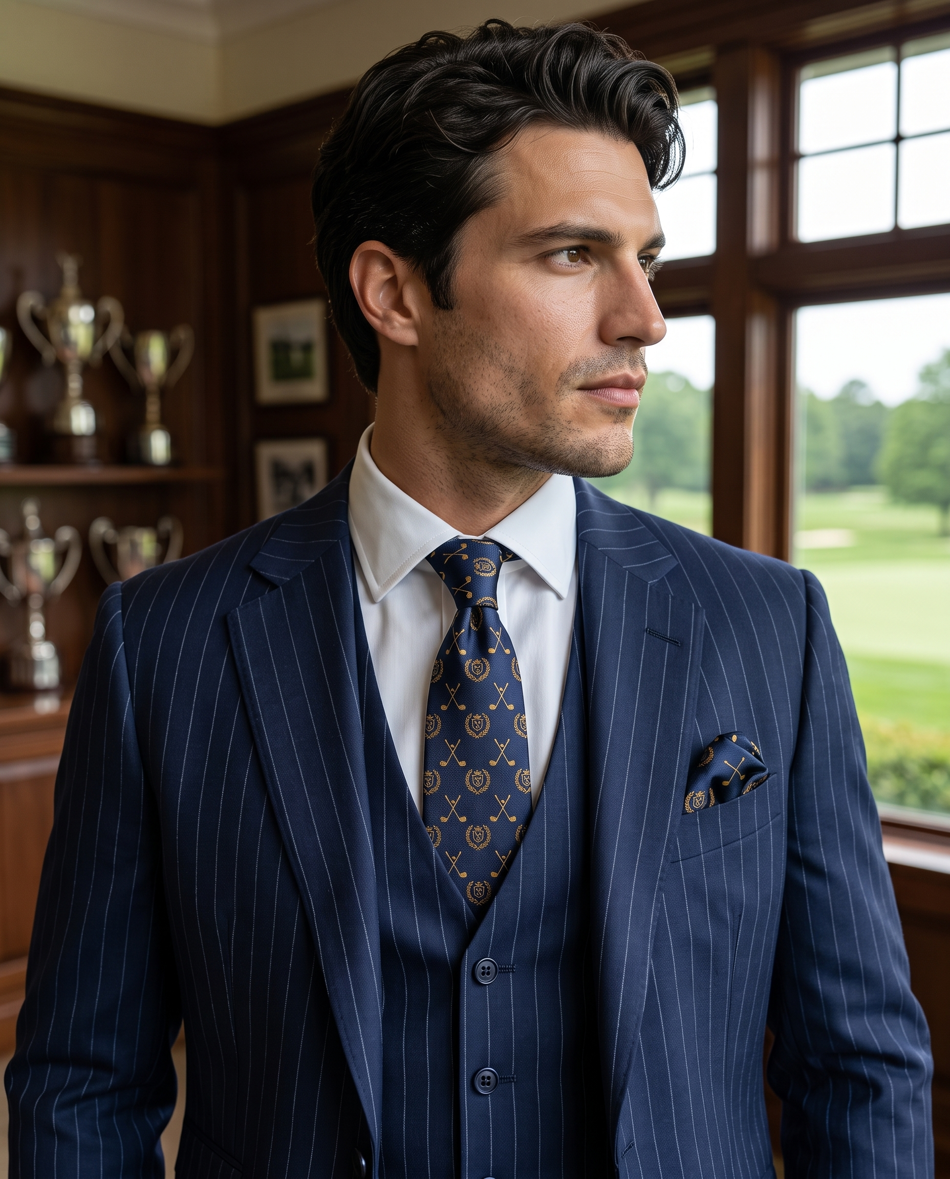 ‘FAIRWAY’ Golf Silk Tie (Navy) By Laura Jeanne.