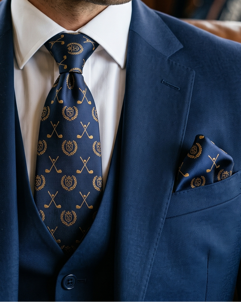 ‘FAIRWAY’ Golf Silk Pocket Square (Navy) By Laura Jeanne.