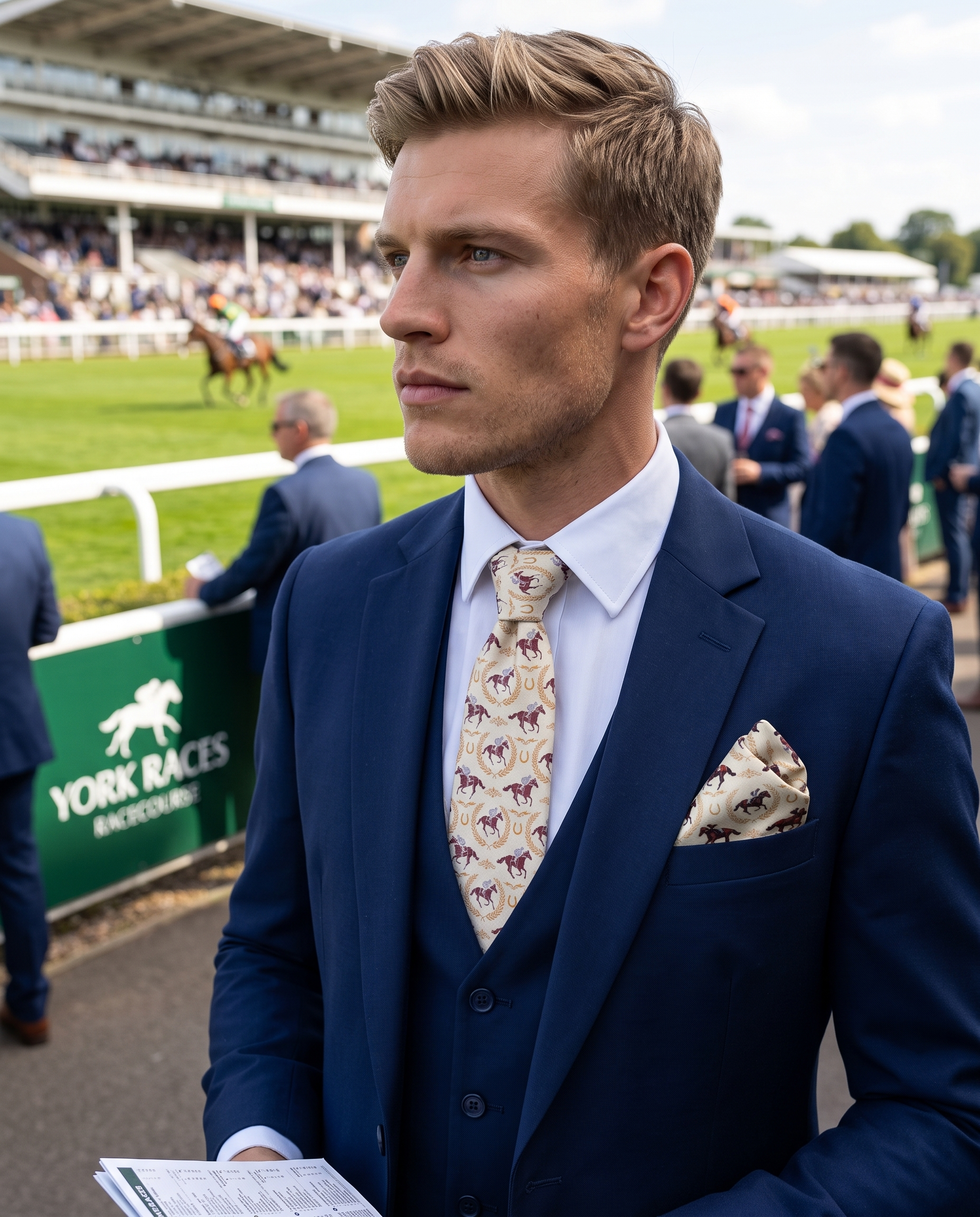 ‘YORK’ Horse Racing Silk Tie (Cream Lemon) By Laura Jeanne.
