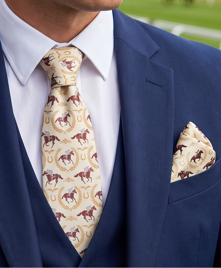 ‘YORK’ Horse Racing Silk Tie (Cream Lemon) By Laura Jeanne.