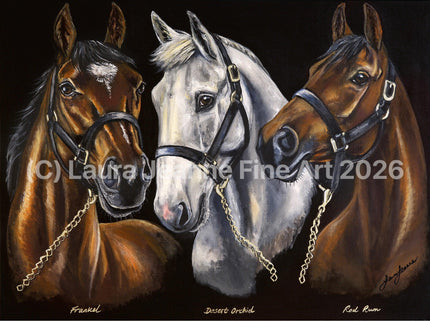 Limited Edition, ‘TALK AMONGST CHAMPIONS’ By Laura Jeanne A2 Size Giclée Prints (42.0 x 59.4cm) Featuring Frankel, Desert Orchid & Red Rum. - LAURA JEANNE