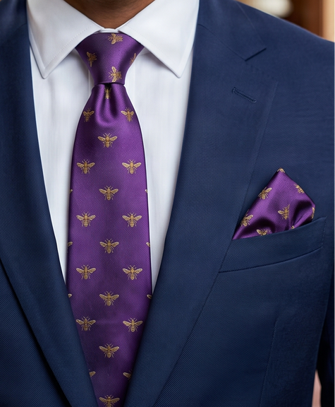 'HONEY BEE' Country Collection Silk Tie (Purple) By Laura Jeanne