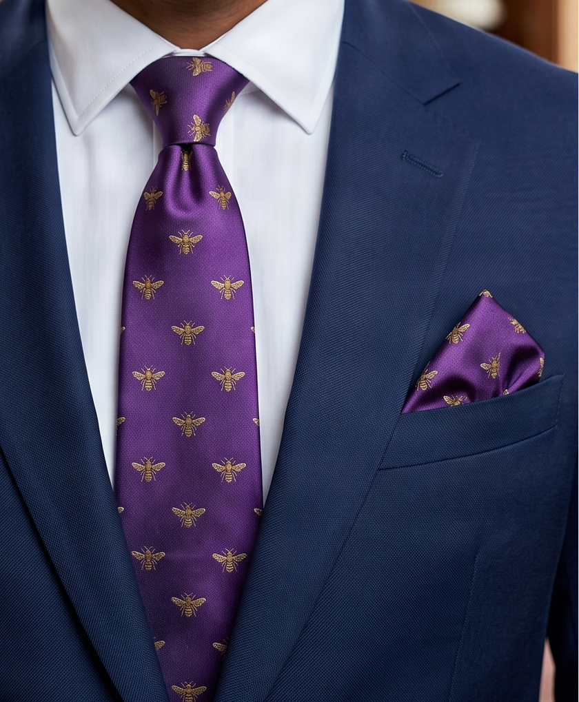 'HONEY BEE' Country Collection Silk Tie (Purple) By Laura Jeanne