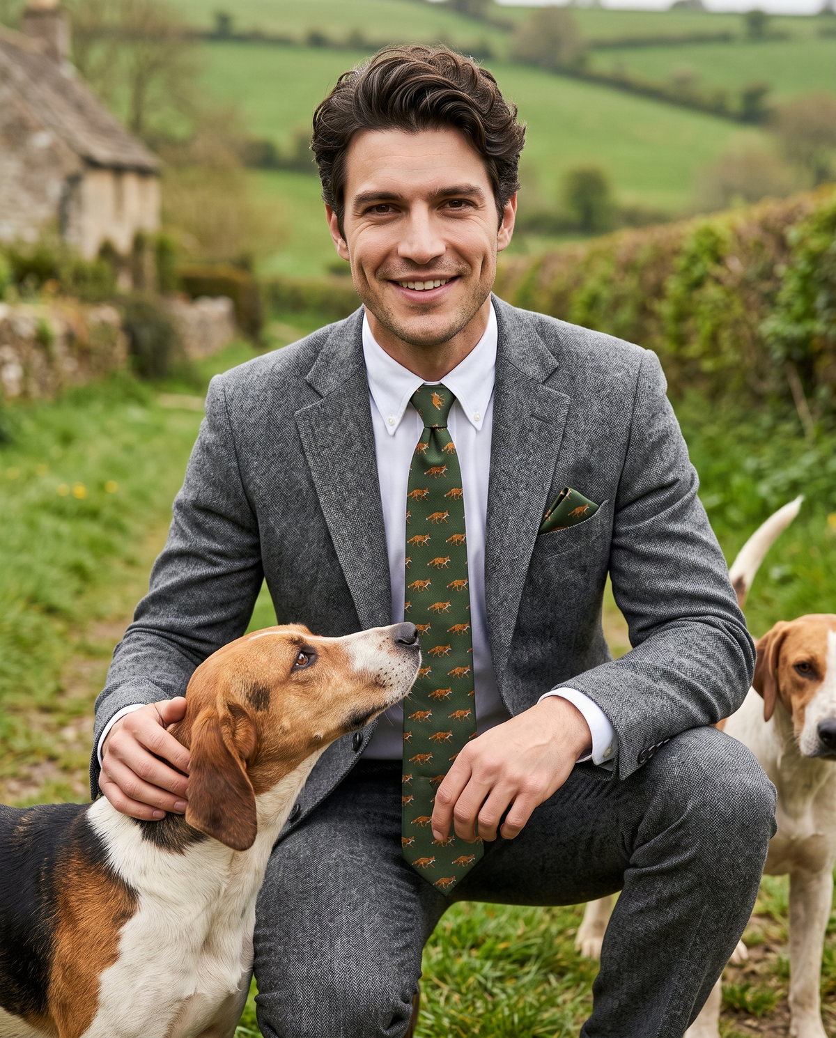 'MR. FOX' Country Collection Silk Pocket Square (Green) By Laura Jeanne