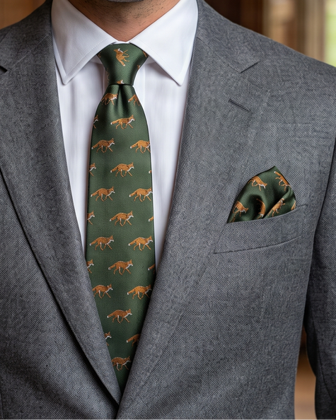 'MR. FOX' Country Collection Silk Tie (Green) By Laura Jeanne